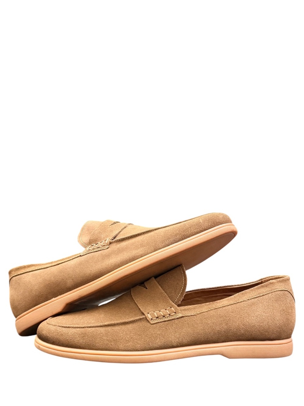 COLLARS & CO. - BEIGE SUEDE LEATHER SLIP ON PENNY LOAFERS